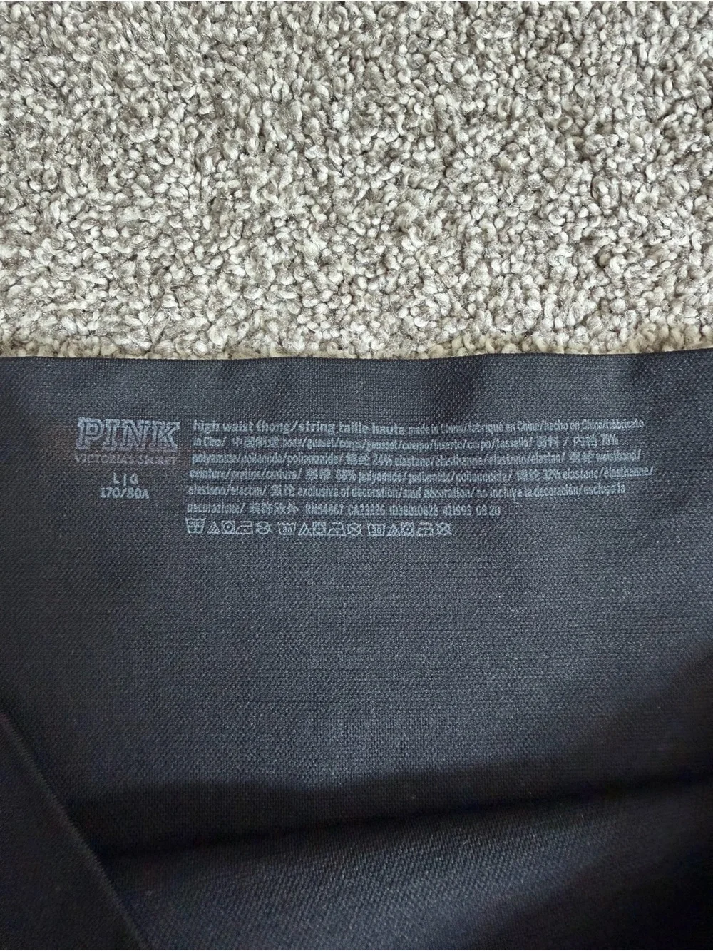 Victoria’s Secret PINK Black Seamless High Waist Thong Panty Size L
